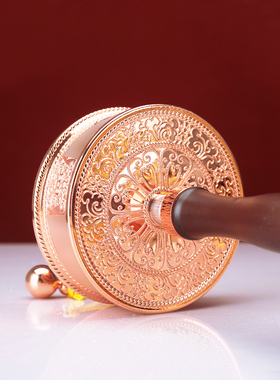 纯铜藏式莲师手摇转筒亚青在家用电镀红铜手摇双轴承雕花随身摆件