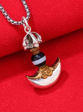 S925银藏式金刚斧钺降魔杵吊坠泰银情侣民族风双色挂件配饰送项链