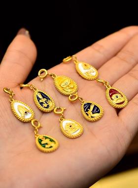 藏式八大菩萨手绳吊坠s925纯银镀金项坠念珠卡子手串配饰小号挂件