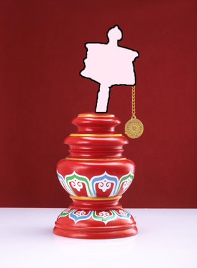 彩绘手摇实木底座转金筒招财箭座子锡杖西藏式八吉祥底座摆件圆口