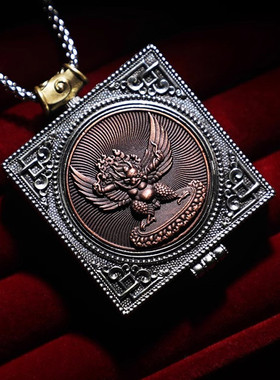 藏式纯铜嘎乌盒金翅大鹏鸟铜