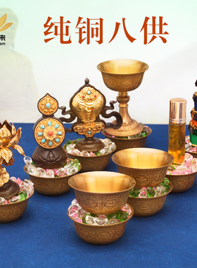 慧宝纯铜吉祥八供摆件藏式用品供具八供套装供奉家用八种一套客厅