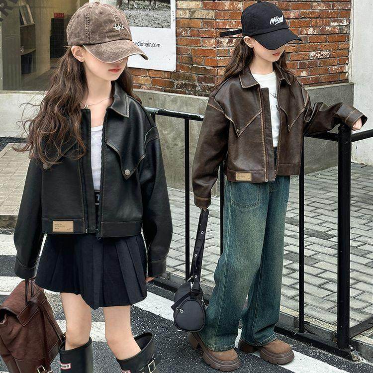 女童皮衣外套春款2025新款儿童洋气时尚潮酷上衣女孩春装短款夹克