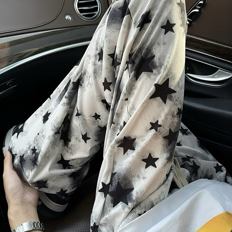 星星满印男女秋冬季垂感高街微喇长裤大码宽松阔腿裤直筒休闲裤
