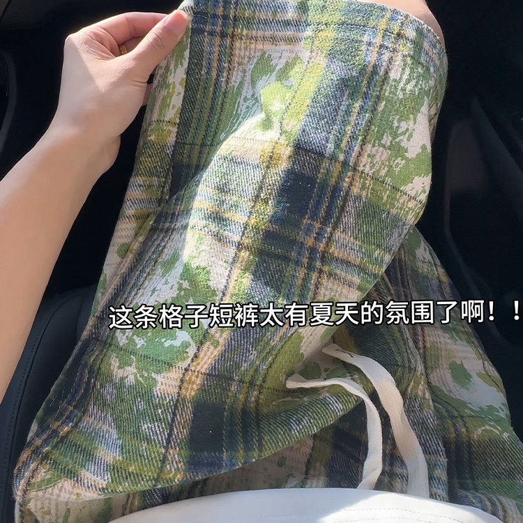 美式复古撞色格子短裤男夏季百搭痞帅设计感冰丝裤子直筒四五分裤