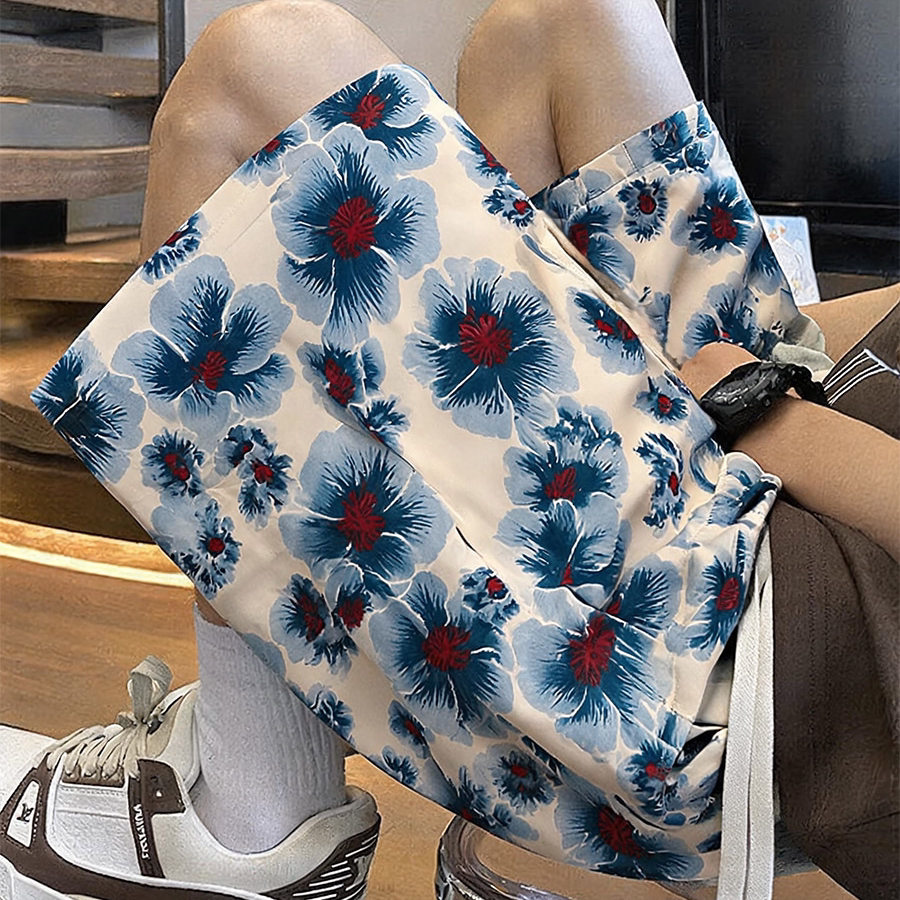 网红沙滩裤港风花卉短裤男女同款夏天宽松百搭透气不闷汗外穿中裤