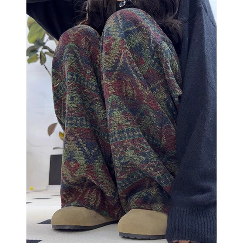 复古民族风宽松阔腿裤男女青年美式高街穿搭平脚潮牌裤子休闲长裤