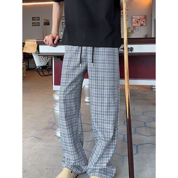格子裤男春夏季薄款垂感直筒休闲速干平脚裤中腰遛弯裤美式穿搭