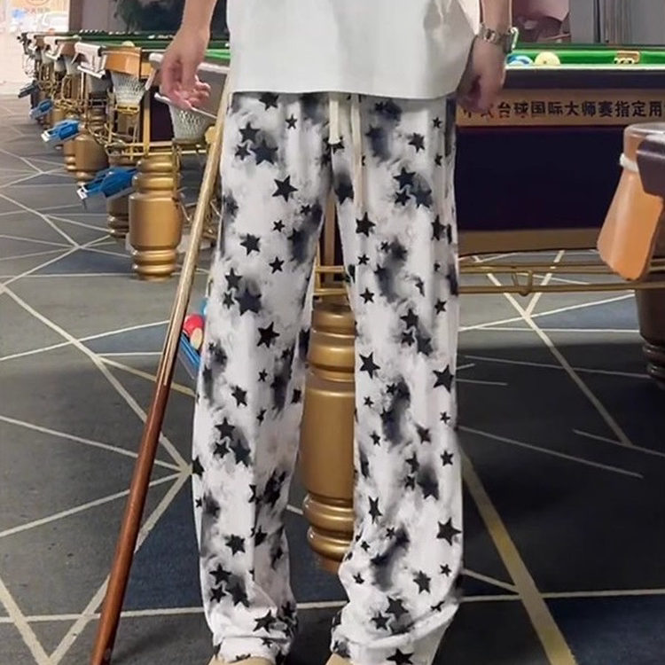 美式小众五角星星休闲裤男春秋冬长裤慵懒松弛感宽松大码直筒裤