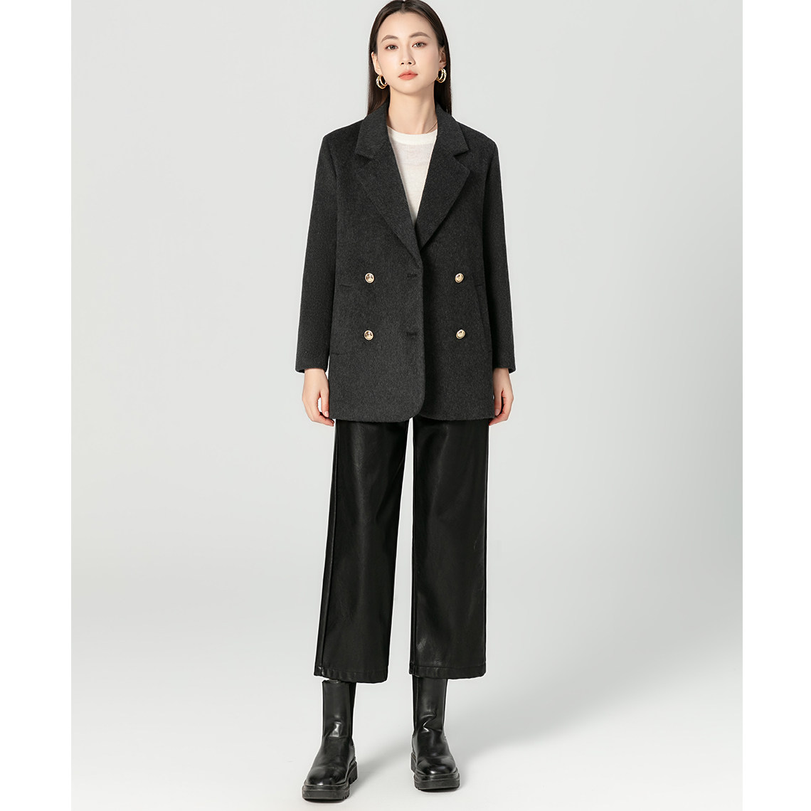 韩版休闲羊毛呢西装外套女2026秋冬加厚保暖小个子毛呢西服外套女