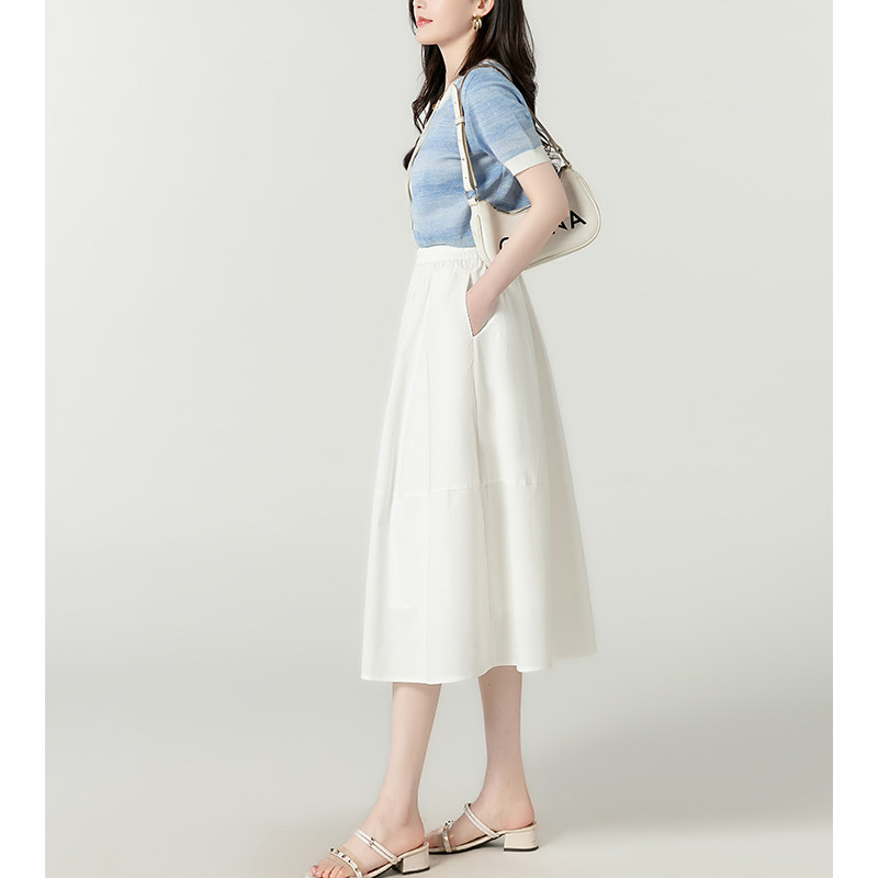 韩版2026春夏季新款梨型身材松紧腰高腰白色半身裙女高腰长伞裙女