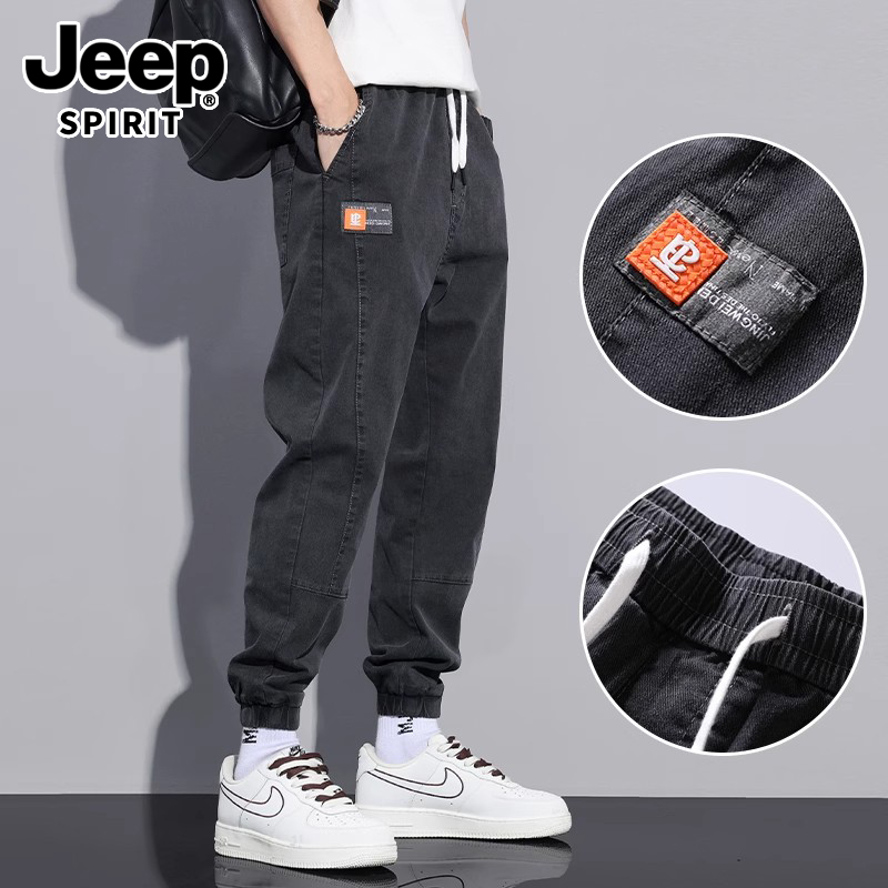 JEEPSPIRIT2025夏季薄款男士牛仔裤束脚工装裤子男装宽松哈伦休闲