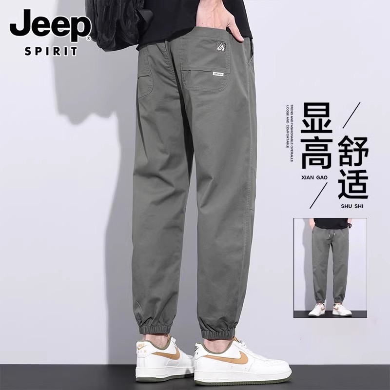 JEEPSPIRIT吉普束脚工装裤男士2025夏季薄款潮牌宽松运动九分休闲