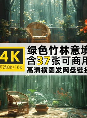 高清4/8/16K横图片绿色竹林椅意境背景PS装饰壁纸背景可商用素材