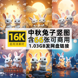 超高清16K竖图片玉兔子中秋节月亮PPT自媒体抖音PS设计画壁纸素材