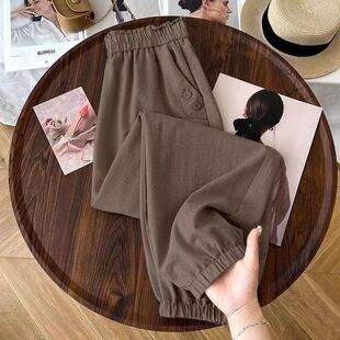 中年松紧腰显瘦休闲束脚哈伦裤 冰丝棉麻九分裤 2025新款 薄款 女夏季