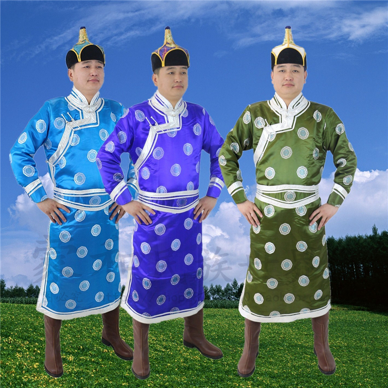 new高档豪华男士蒙古袍 蒙古族演出服装日常精品面料  成人蒙古袍