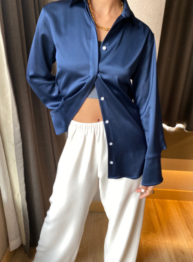 MASA日本进口重磅三醋酸双面缎衬衣长袖通勤风格OL2021年新款纯色