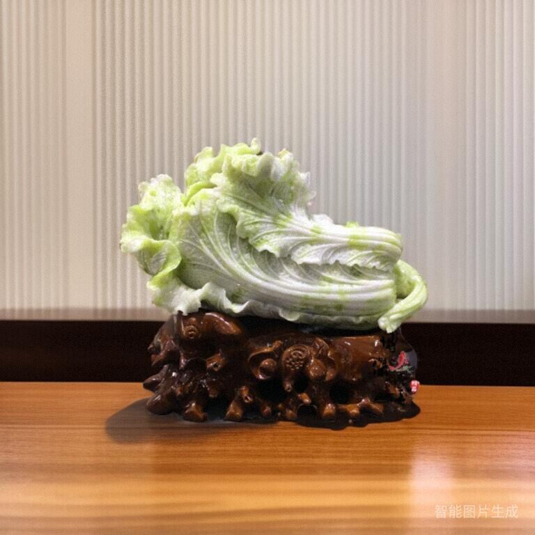 白绿色玉白菜摆件岫玉招财玉石白菜新中式家居装饰酒柜办公室摆设