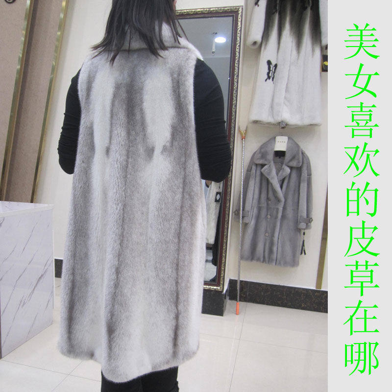 韩系加厚单排扣皮草轻奢中长款西服领十字貂皮马甲白色女2023工厂