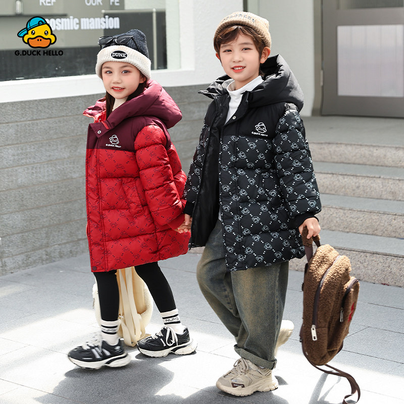小黄鸭2025新款石墨烯黑金儿童加厚中长款棉服中小童宝宝冬季外套