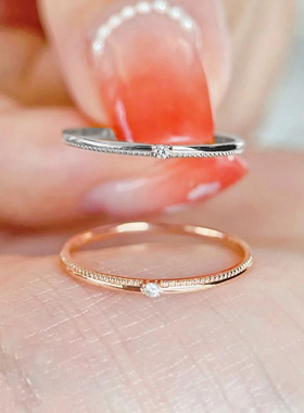 S925纯银莫桑石戒指单钻细款戒指叠戴尾戒轻奢简约百搭闭口指环女