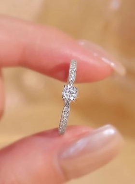 S925莫桑石戒指【小初心】30分求婚结婚戒指女款精致微镶镀银钻戒