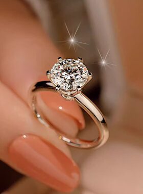 S925莫桑石戒指一克拉恋人镀银婚戒50分1克拉2克拉3克拉求婚钻戒