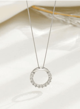 S925莫桑石项链ins风镶钻简约光环吊坠女款时尚轻奢镀银锁骨链