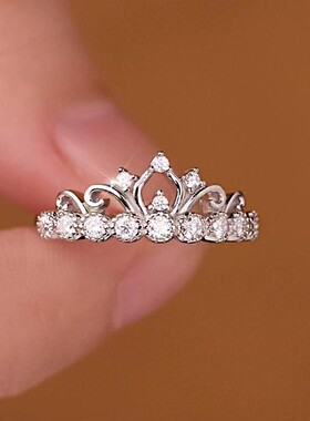 S9925纯银莫桑石戒指皇冠戒指王冠钻戒珠边波浪奢华高级感女指环