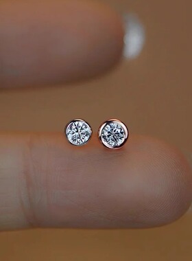 S925莫桑石耳钉泡泡10分50分主石网红圆形耳饰男女款螺丝耳骨耳钉