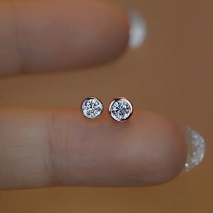 S925莫桑石耳钉泡泡10分50分主石网红圆形耳饰男女款 螺丝耳骨耳钉