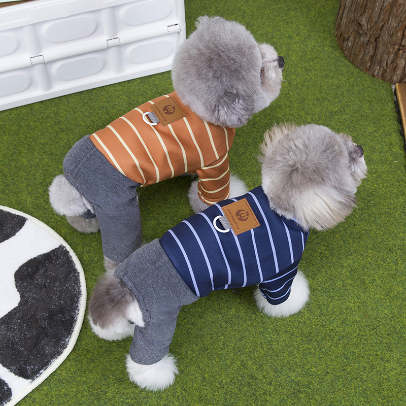 狗狗衣服秋冬装保暖四脚卫衣条纹拼色宠物小型犬泰迪比熊博美幼犬