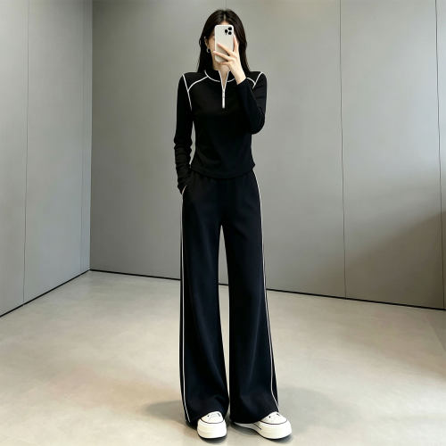 黑色设计感休闲运动套装女秋新款