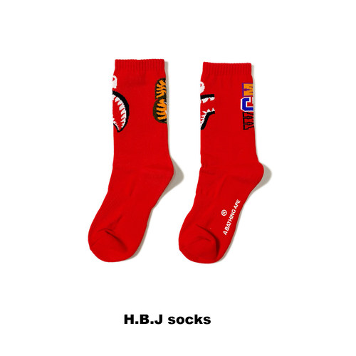 HBJ男女中筒运动袜本命年红袜子