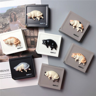 可爱猫咪隐形眼镜盒高档有质感喵星人美瞳收纳盒简约便携护理盒