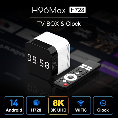 H96max H728外贸机顶盒安卓14电视盒子带时钟ATV千兆网络tv box