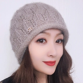 秋冬新款 保暖帽中老年帽子妈妈洋气冬天加厚超大弹力护耳针织帽女