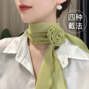 2026春夏玫瑰花小丝巾雪纺减龄百搭时尚多功能护颈优雅气质小围巾