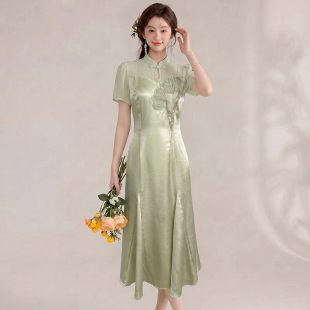 【有里布】夏季女子时尚古风连衣裙优雅气质修身中国风裙子D7827