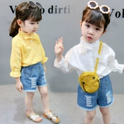 Áo sơ mi nữ dài tay phiên bản Hàn Quốc 0 công chúa mùa xuân và mùa thu 1-3 tuổi 4 áo nữ kho báu cotton 5 cô gái mùa thu áo sơ mi thủy triều - Áo sơ mi