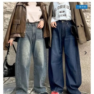 复古做旧 慵懒风 毛边做旧弯刀牛仔裤1074