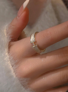 真金电镀滴油锆石字母H开口戒指韩国轻奢高级感食指戒气质手饰女