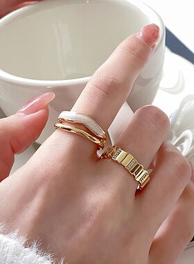 锆石长方块拼接开口戒指韩国ins风设计感指环简约百搭气质手饰女
