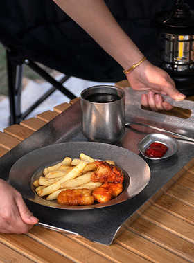 复古上餐托盘304不锈钢托盘长方形创意餐盘蛋糕盘子工业风端餐盘