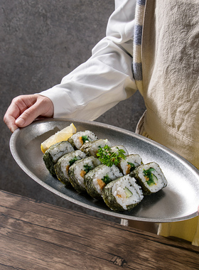 美式复古餐盘304不锈钢盘高级感工业风餐具个性盘西餐盘小吃盘子