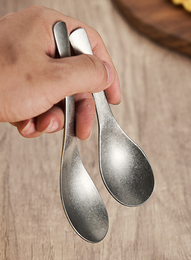 复古做旧汤匙家用勺子304不锈钢勺儿童勺子高颜值调羹小勺西瓜勺