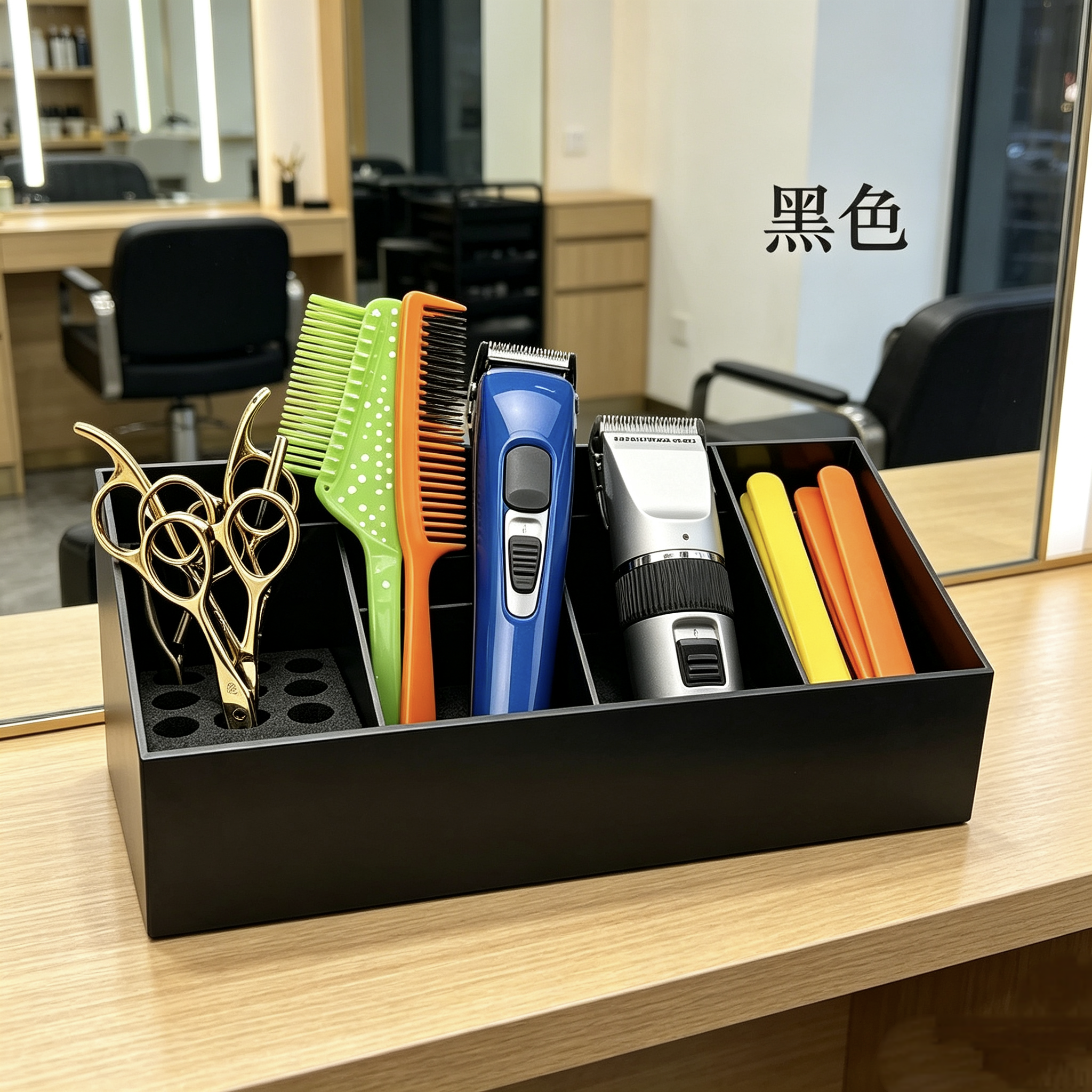 理发店美发工具收纳盒立挂两用发型师专用剪刀插座盒 桌面置物架