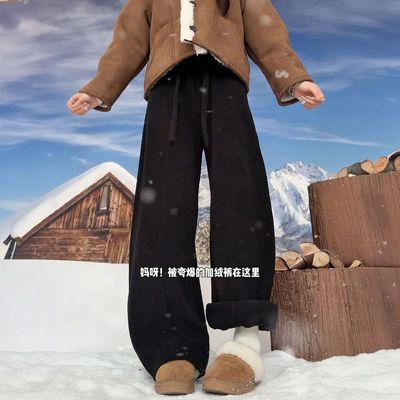 新款秋冬黑色加绒阔腿裤女2025