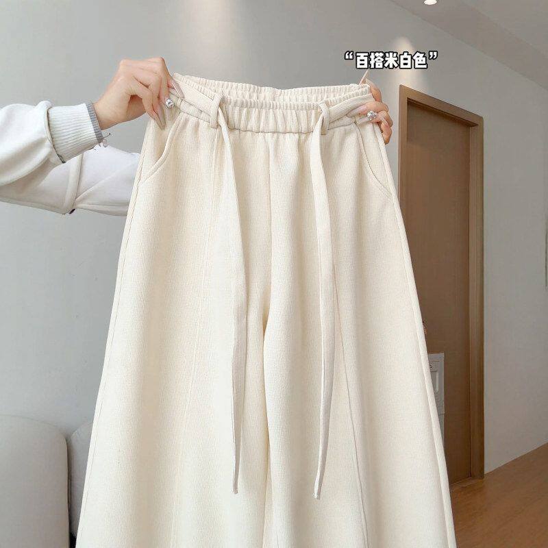 白色运动弯刀裤女秋冬季2025新款小个子宽松休闲大码阔腿香蕉裤子